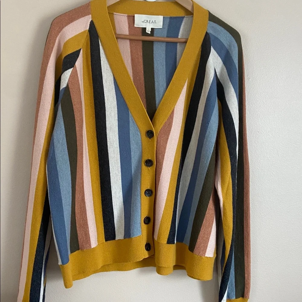 The GREAT. The Boxy Varsity Striped Cardigan Sweater Large - Picture 6 of 10